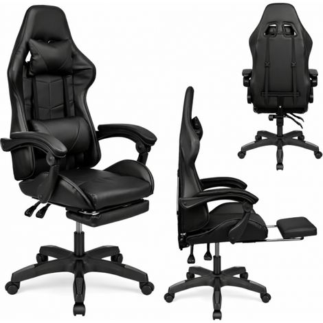 Sedia Gaming Ergonomica Girevole Reclinabile 135° con Rotelle Poggiapiedi NERO (1/5)