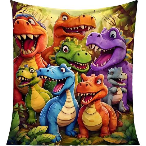 130 x 150 cm - Couverture en flanelle douce - Couverture amusante avec dinosaures souriants en impression HD - Couverture chauffante légère et confortable - Pour les fans de dinosaures (1/5)