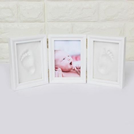 Cadre Photo Bois - Empreinte Main Pied Bébé - Pliable En 3 - 35 x 15,5 cm - Contient Pâte À Modeler Non Toxique - 1 Pièce