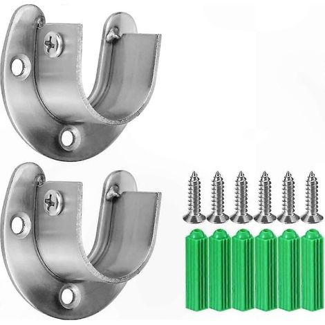 Lot de 2 Supports de Barre de Penderie en U Réglables, Fixations Métalliques Robustes pour Tuyaux de 32mm, Équerres d'Armoire Résistantes pour Rangement de Vêtements (1/5)