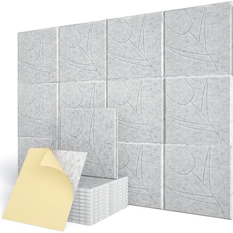 Lot de 12 panneaux acoustiques autocollants, rembourrage insonorisant en polyester, panneaux muraux insonorisants haute densité, 30 x 30 x 1 cm, gris (1/5)
