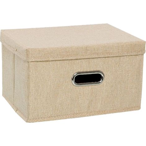 Grande boîte de rangement pliable en coton avec couvercle pour ranger les vêtements et organiser la maison (beige) (1/5)