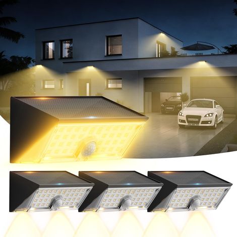 Lampe Solaire Extérieur Detecteur de Mouvement, Double Fonction Applique LED Murale Solaire Exterieur 4 Modes IP65 Projecteur Solaire Blanc Chaud pour Jardin Garage, Lot De 4 (1/5)
