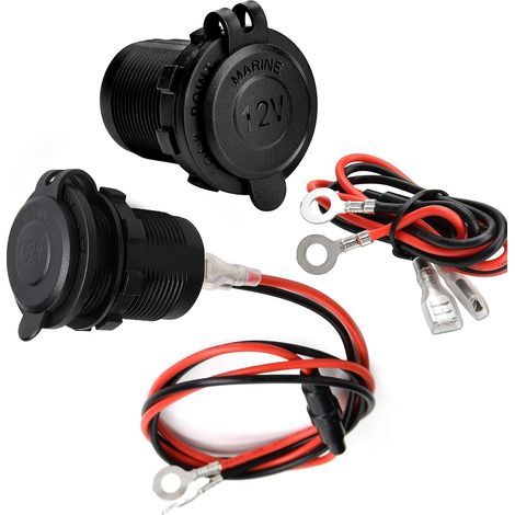 Pack of 2 Waterproof Marine Grade Cigarette Lighter Sockets for Boat, Motorcycle, Car, with 0.6m 12V/24V DC Connection Cable (1/5)
