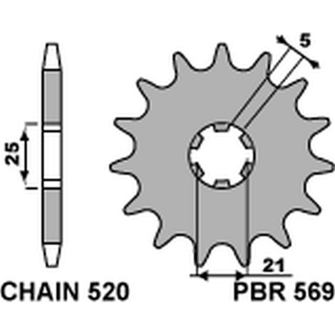 Pignone anteriore PBR JTF569 14 Kawasaki KX 250 Yamaha YZ 250 Acciaio