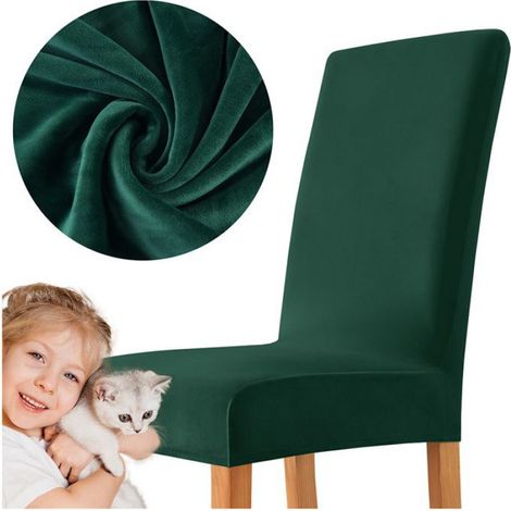 Housse De Chaise - Velours Épais - Vert Bouteille - Pour Chaise Standard - 1 Pièce (1/5)