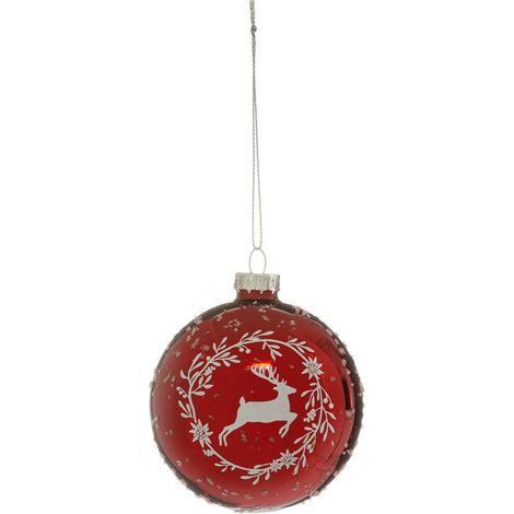 Paris Prix - Boule De Noël En Verre renne Couronne 8cm Rouge
