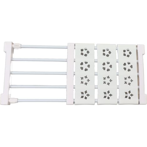 Étagère extensible blanche à tension pour placard, sans perçage, télescopique, avec séparateur, largeur 24 cm et longueur 38 à 55 cm (15 à 21,7 pouces). (1/5)