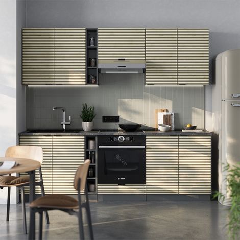 Küchenzeile Fame-Line, Eiche Paneel/Anthrazit, 235 cm ohne Arbeitsplatte, Vicco