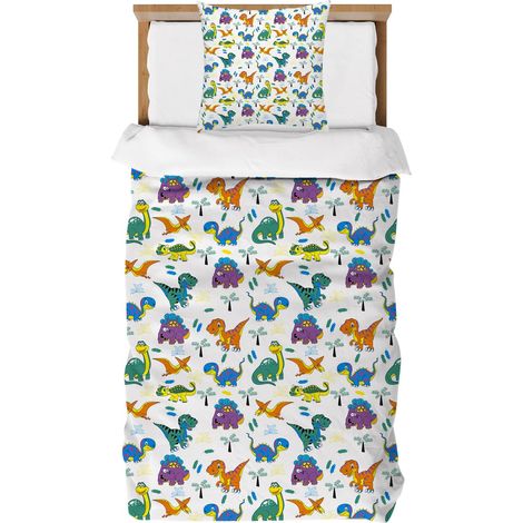Parure de lit pour enfant - 135 x 200 cm - En microfibre douce - Motif dinosaure - Avec fermeture éclair - Avec housse de couette et 1 taie d'oreiller de 80 x 80 cm (1/5)