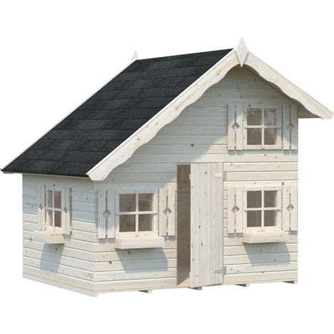 Casetta in legno per bambini da giardino 220x180 cm, con soppalco interno e pareti spessore 16 mm, porta singola, uso esterno - Esterni da Vivere