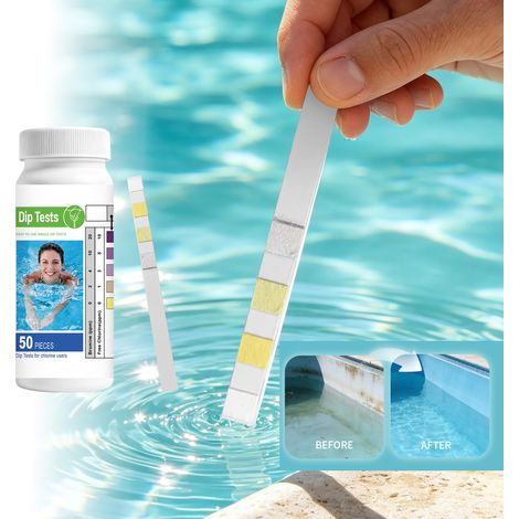 Teststreifen für die Wasserqualität in Schwimmbädern, Thermalbädern und Saunen – tragbar, einfach anzuwenden, schnelle Farbentwicklung – 50 Stück -- DE (1/5)