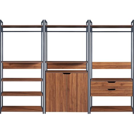 Set Larem 3 Mobili Organizzatori Guardaroba 252 cm Set A - Nero / Effetto Noce [en.casa]