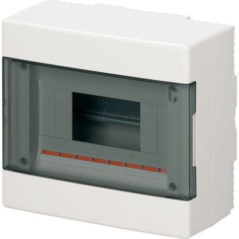 Centralino da parete, 8 moduli, con morsettiera 6x10mm, bianco, IP40, sportello reversibile fumè - Elettrocanali EC60008BE (1/2)