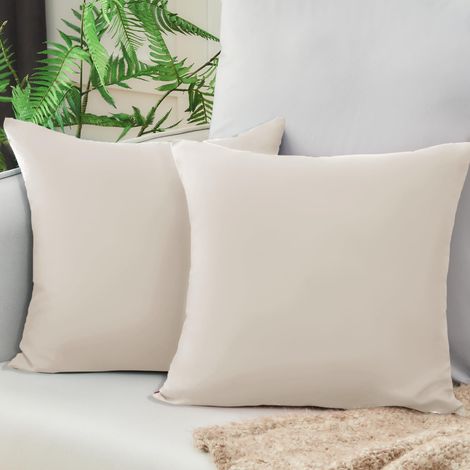 Housse de Coussin pour Canapé 50 x 50 cm, Beige, Douce, Lot de 2 en Microfibre, Résistant Hypoallergénique (1/5)