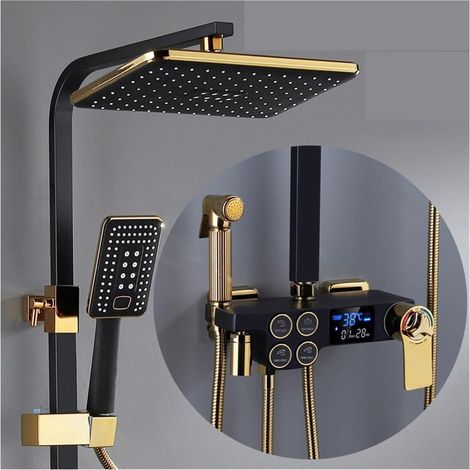 Ensemble de douche mitigeur thermostatique intelli Système de douche thermostatique salle de bain LED ensemble de douche numérique intelligent montage mural robinets de bain à tête carrée mitigeur cha (1/5)