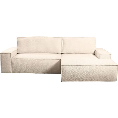 Canapé d'angle convertible en tissu bouclette beige AMELIA - Angle droit (1/4)
