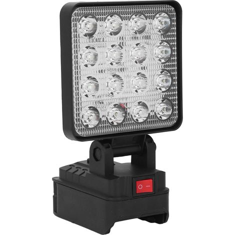 Projecteur de travail LED carré de 10 cm (4 pouces) avec 16 LED haute luminosité, étanche et sans fil, pour batterie 20 V DCB208. (1/5)