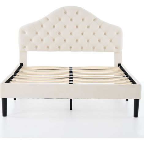 CAIziLit plateforme 140x200 beige velours avec tête réglable et lattes bois (1/5)