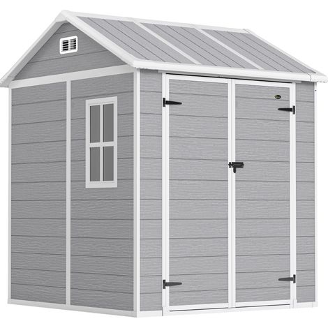 Casetta da giardino in plastica grigia con finestra e porta con chiusura 181 x 181 x 220 cm (1/5)