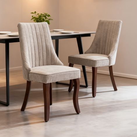 Lot de 2 chaises 50x64x95 cm en tissu chenille beige et bois marron (1/5)