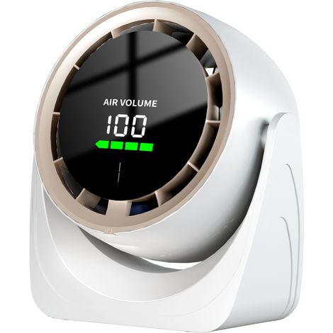 Ventilateur de table (blanc) avec télécommande - Silencieux - Affichage numérique - Fixation murale - Rechargeable par USB - Inclinaison à 105° (1/5)