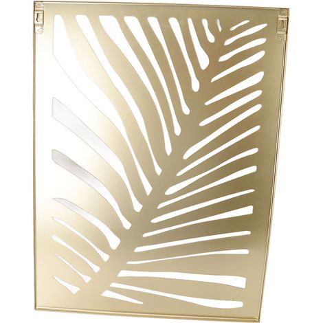 Sculpture murale moderne et minimaliste en métal, représentant des feuilles de palmier dorées, idéale pour le salon ou le bureau. (1/5)