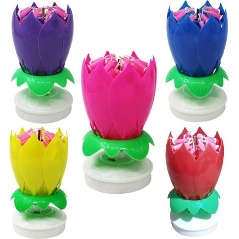 【XiYa butik】Ensemble romantique de 3 bougies d'anniversaire musicales, double étage, 14 mini bougies, lotus rotatif, fleur lumineuse, joyeux anniversaire, assortiment (1/5)