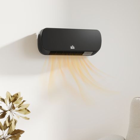 Radiateur Mural Soufflant 2000 W, Chauffage Céramique PTC, 3 Niveaux de Puissance, Télécommande, 45x18,6x11,5cm, Noir (1/5)