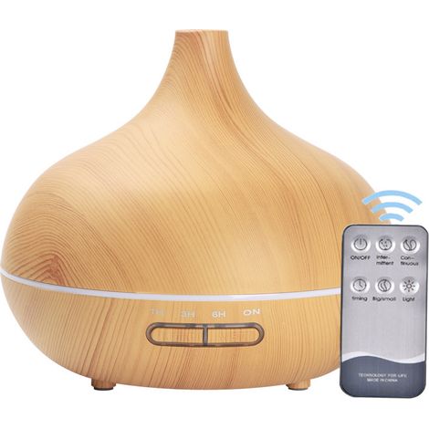 Diffuseur d'huiles essentielles 550 ml, humidificateur à brume froide en imitation bois, avec lumière LED et minuterie (1/5)
