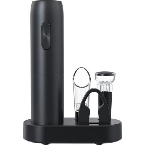 Tire-bouchon électrique rechargeable 5 en 1. décapsuleur professionnel avec station de charge. coupe-capsule. bec verseur. bouchon à vin et câble USB - Noir (1/4)