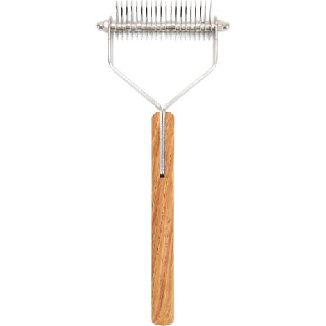 Brosse à sous-poil double face pour démêler les nœuds, avec manche en bois et massage, idéale pour chiens, chiots et chats. Peigne de démêlage double face avec manche en bois. Convient aux chiens, chi (1/5)