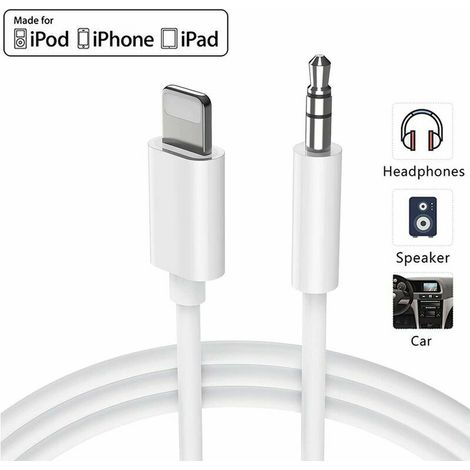 Câble Auxiliaire Voiture pour iPhone Audio Câble 3,5mm Stéréo Aux Adaptateur Jack 3,5 mm pour 11 Pro/11/X/XS/XR/8/8 Plus/iPad/Maison/Voiture Stéréo Haut-parleurs écouteurs Soutenir Tous iOS-Bl (1/5)
