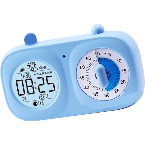 Minuteur visuel double écran multifonction, horloge électronique et analogique avec compte à rebours, pile intégrée, bleu (1/5)