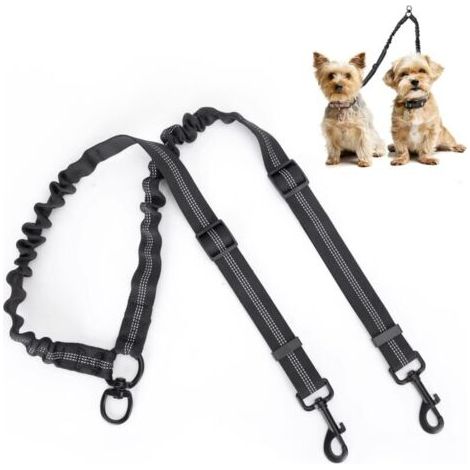 Laisse double pour chien, réglable et rotative à 360°, pour 2 chiens, grande taille, anti-emmêlement, réfléchissante (1/4)