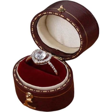 Petite boîte à bagues vintage en cuir - En forme de cœur - En velours - Présentoir à boucles - Boîte de rangement pour bijoux (1/5)