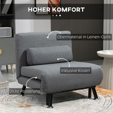 Fauteuil relax pliant avec fonction lit, dossier réglable, revêtement aspect lin, gris foncé, 75 x 70 x 75 cm (1/4)