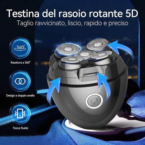 Rasoir de tête pour hommes, rasoir de tête flexible 5D amélioré, rechargeable par USB-C, autonomie de 150 minutes, rasoir rotatif étanche pour une utilisation sur peau sèche ou humide, rasoir électriq (1/4)