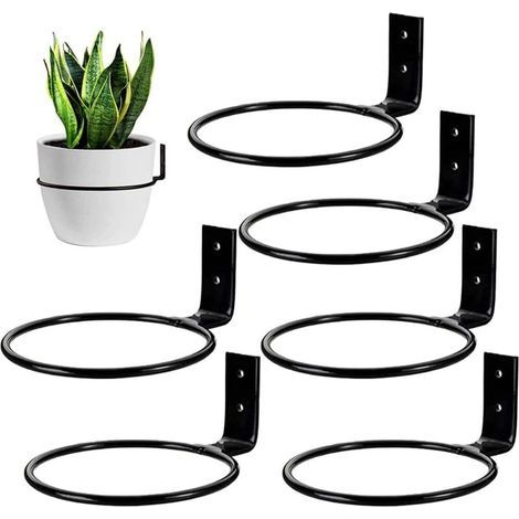 Lot de 6 supports muraux de 18 cm pour pot de fleurs - Pliables - En métal - Pour la maison, le jardin, le balcon - Noir (1/5)