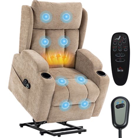 Electric Lift Recliner with Massage and Heating, Brown Chenille (1/5)