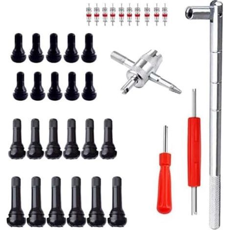 Kit d'outils de remplacement valve pneu automobile 46 pièces avec clés à noyau pour voitures, VTT, camions un entretien rapide des pneus - (1/5)
