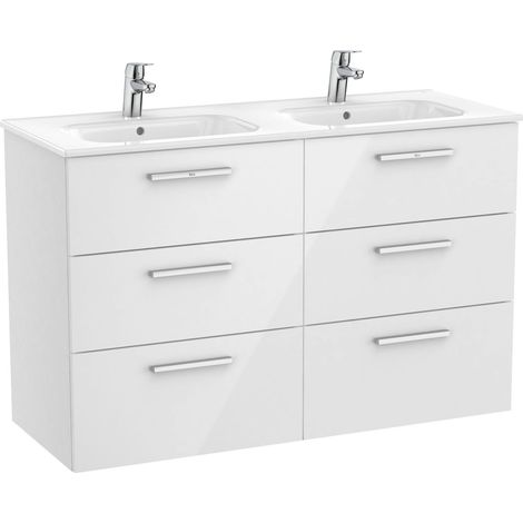 UNIK FAMILY - Meuble bas 6 tiroirs + double vasque - ROCA Couleur : Blanc (1/2)