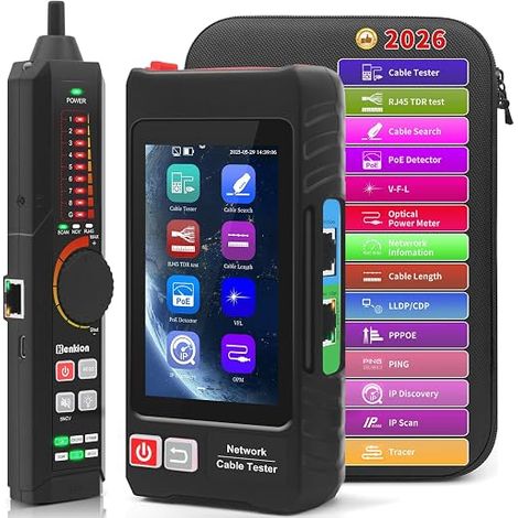 Multi-function RJ45 UTP Network Cable Tester, Ethernet Cable, 4 Inch IPS Touch Screen, Supports Network Tools, VFL, OPM, POE+ Detection, RJ45 TDR, Cable Length, NCV (1/5)