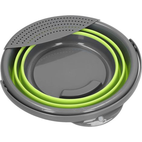 Seau pliable 5L avec panier égouttoir, bol multifonction rond pour cuisine, récipient à légumes et passoire portative (1/5)