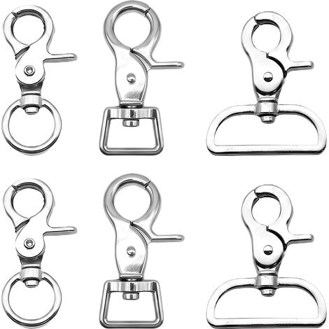 Lot de 6 Mousquetons Pivotants, Mousqueton Laisse Chien en Alliage de Zinc avec Anneau Rotatif 360°, 3 Tailles (37mm, 16mm, 55x16mm) pour Bricolage, Licol, Sangle, Porte-Clés et Randonnée (1/5)