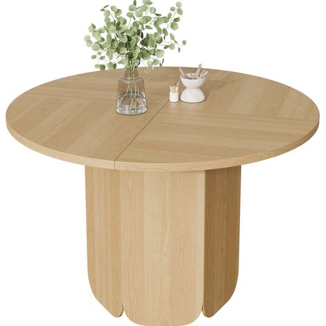 CHICFURN Table à manger ronde 120 cm pour 4 à 6 personnes, style scandinave, plateau MDF effet bois clair, idéale pour salle à manger, salon ou bureau moderne (1/5)