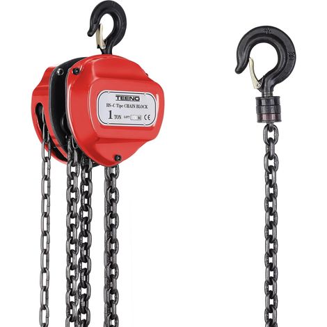 Teeno – Palan à chaîne manuel 1T – Hauteur de levage 5m – Chaîne en acier au manganèse G80 – Crochet antidérapant pour usage industriel