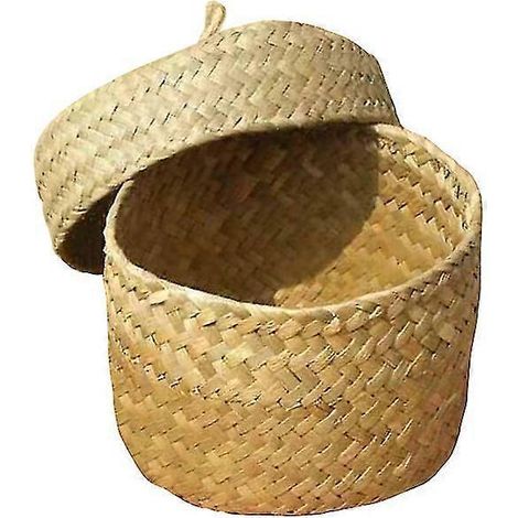 Geflochtene Aufbewahrungsbox für Snacks, handgefertigte Aufbewahrungskörbe, runde Geschenkbox aus Weide, Blumentopf aus Seegras, Haushaltswaren – 12,5 cm x 8 cm