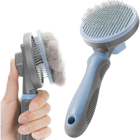 Brosse autonettoyante pour chiens et chats, peigne avec manche pour éliminer le sous-poil et les poils morts. (1/4)