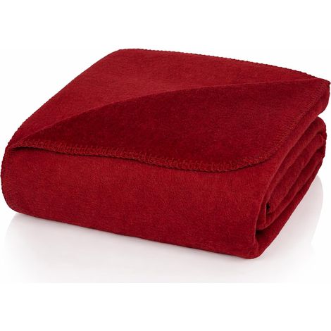 U2B Couverture Douillette uni Bordeaux - Couverture de Maison en mélange de Coton Acrylique pour canapé et lit 150 x 200 cm (1/5)